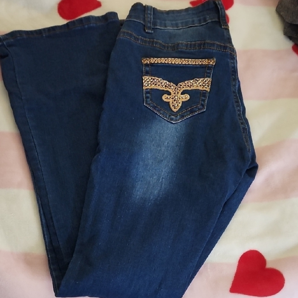Women's Blue Jeans with Gold Accents